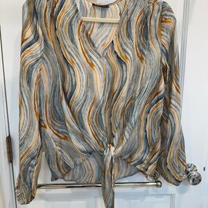 Apt. 9 Women's Tie-Front Blouse - Blue, Orange, Cream